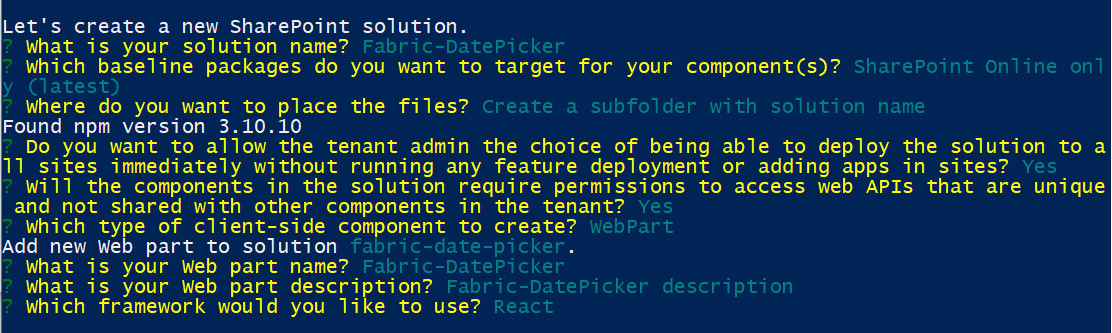 Fabric React DatePicker in SPFx create web part