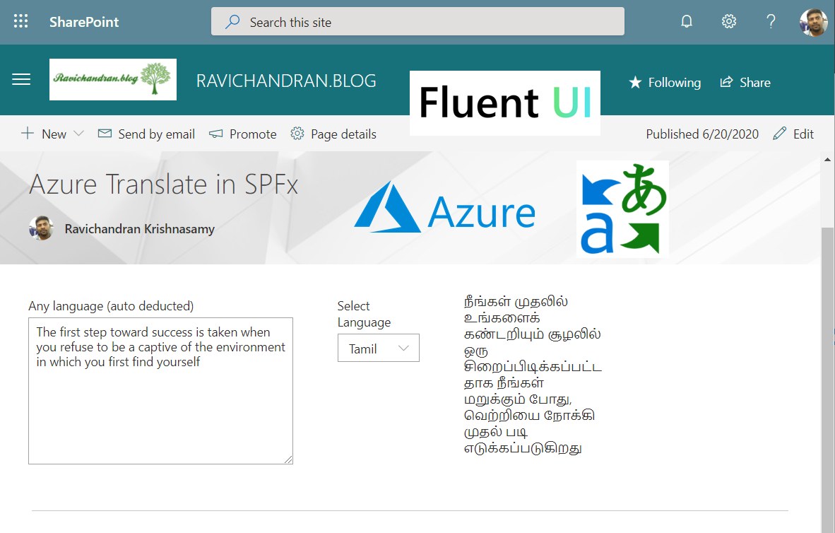Azure Translator in SPFx – Ravichandran Blog